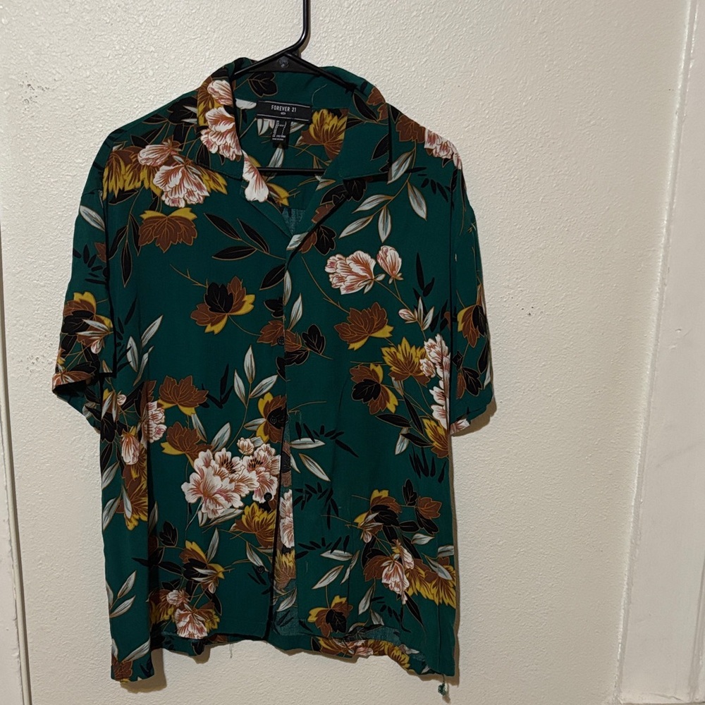 Forever 21 Green Floral Men's Shirt